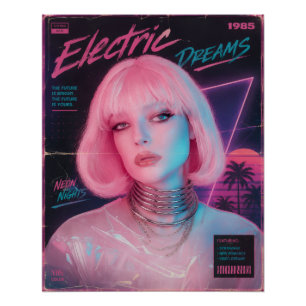 80s esthetiek Synthwave Roze Perfect Poster