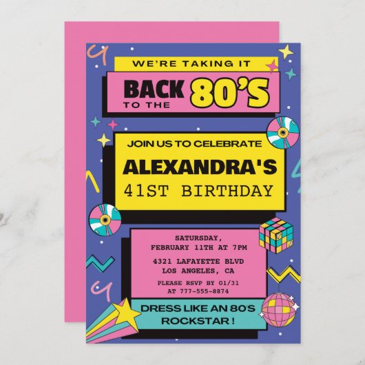 80s fête Budget Retro 41e anniversaire invitations (Devant / Derrière)