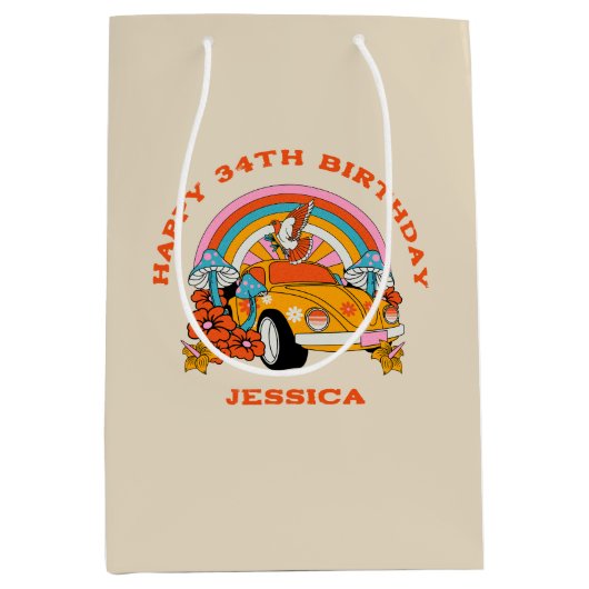 80s Flashback Retro Verjaardagsfeestje Beige Medium Cadeauzakje (Voorkant)