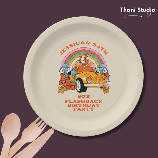 80s Flashback Retro Verjaardagsfeestje Beige Papieren Bordje