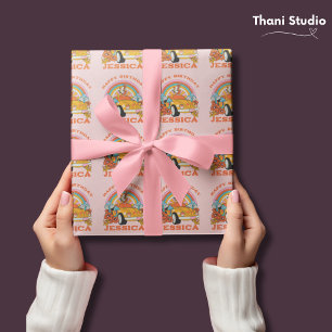 80s Flashback  Retro Verjaardagsfeestje Roze Cadeaupapier