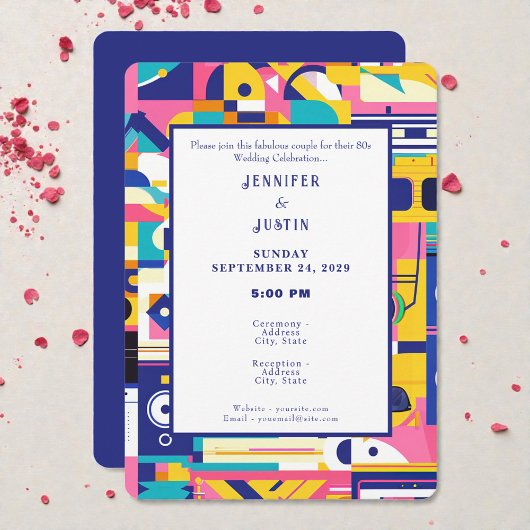 80s Graphics Retro Pattern Wedding Invitation