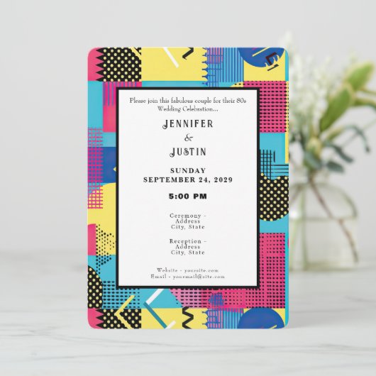 80s Graphics Retro Pattern Wedding Invitation (Debout devant)