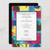 80s Graphics Retro Pattern Wedding Invitation (Devant / Derrière)