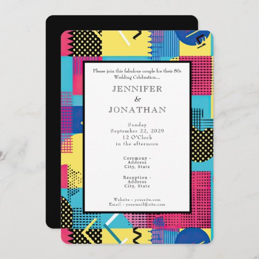 80s Graphics Retro Pattern Wedding Invitation (Devant / Derrière)