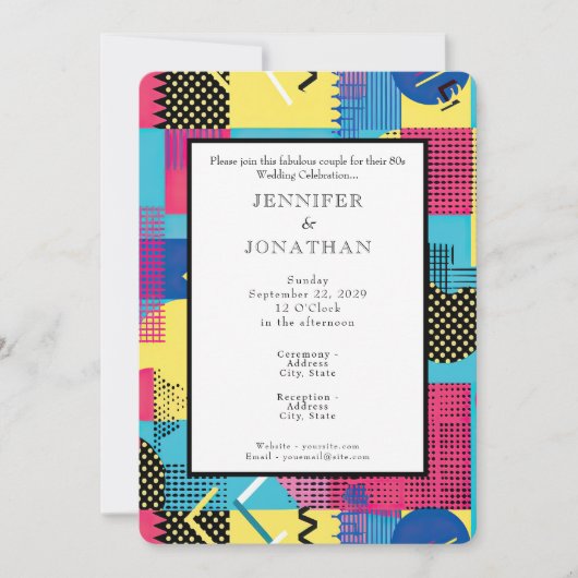 80s Graphics Retro Pattern Wedding Invitation (Devant)
