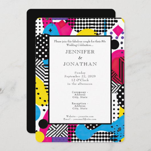 80s Graphics Retro Pattern Wedding Invitation (Devant / Derrière)