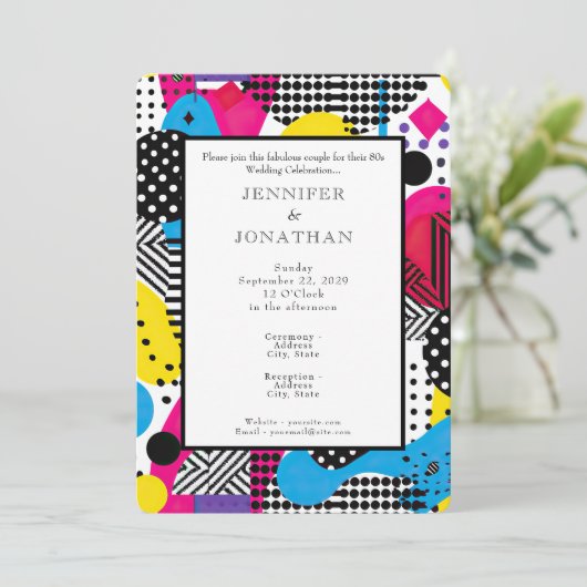 80s Graphics Retro Pattern Wedding Invitation (Debout devant)
