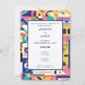 80s Graphics Retro Pattern Wedding Invitation Kaart (Voorkant)
