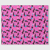 80s Katten Black Pink Geometric Memphis Pattern Cadeaupapier (Vlak)