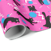 80s Katten Black Pink Geometric Memphis Pattern Cadeaupapier (Rol Hoek)