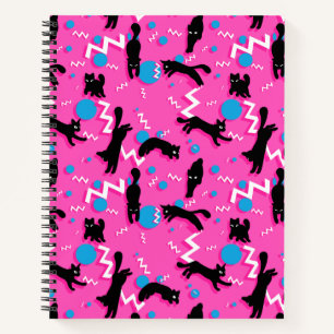 80s Katten Black Pink Geometric Memphis Pattern Notitieboek