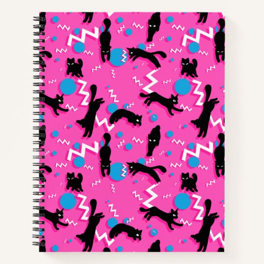 80s Katten Black Pink Geometric Memphis Pattern Notitieboek (Voorkant)