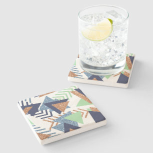 80s Kleur Abstract   Navy Roos Gold Mint 90s Stenen Onderzetter