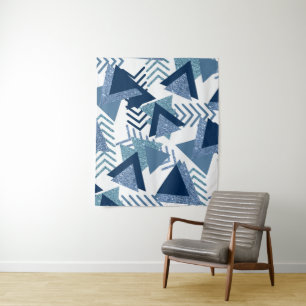80s Luxe Abstract Turquoise en Navy Blauwe Vorme Wandkleed
