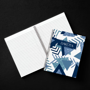 80s Luxe Abstract   Turquoise en Navy Blue Custom Notitieboek