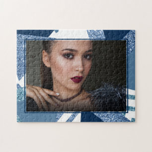 80s Luxe Abstract   Turquoise en Navy Blue Foto Legpuzzel