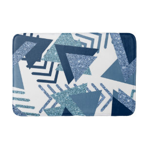 80s Luxe Abstract   Turquoise en Navy Blue Shapes Badmat