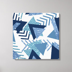 80s Luxe Abstract   Turquoise en Navy Blue Shapes Canvas Afdruk
