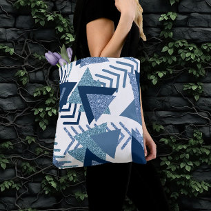 80s Luxe Abstract Turquoise en Navy Blue Shapes Draagtas