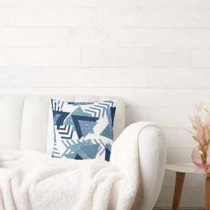 80s Luxe Abstract   Turquoise en Navy Blue Shapes Kussen