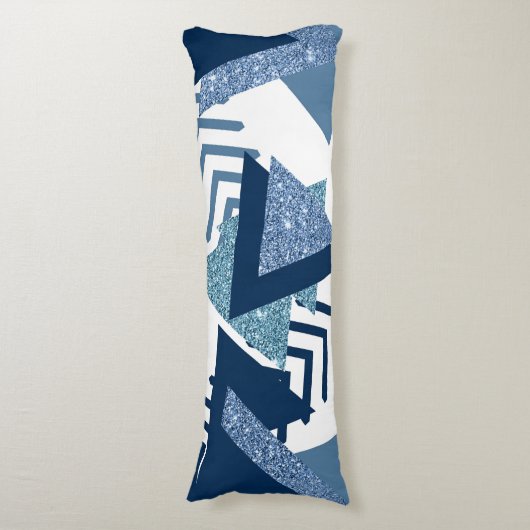 80s Luxe Abstract | Turquoise en Navy Blue Shapes Lichaamskussen (Voorkant Verticaal)