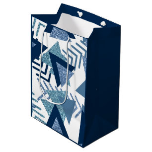 80s Luxe Abstract Turquoise en Navy Blue Shapes Medium Cadeauzakje