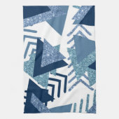 80s Luxe Abstract | Turquoise en Navy Blue Shapes Theedoek (Verticaal)