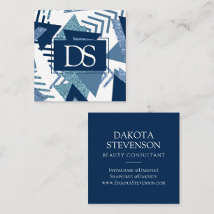 80s Luxe Abstract   Turquoise en Navy Monogram Contactkaartje