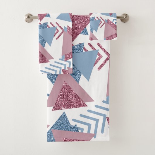80s Maan Abstract | Dusty Mauve Roze en blauw Bad Handdoek (Insitu)