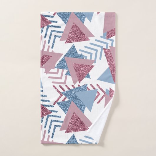 80s Maan Abstract | Dusty Mauve Roze en blauw Bad Handdoek (Handdoek)
