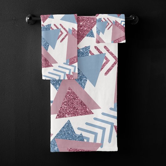 80s Maan Abstract | Dusty Mauve Roze en blauw Bad Handdoek
