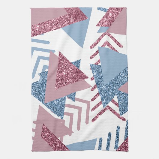 80s Maan Abstract | Dusty Mauve Roze en blauw Theedoek (Verticaal)