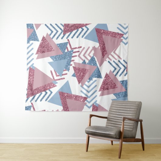 80s Maans Abstract | Stofachtig Mauve Roze en Blau Wandkleed (In Situ (horizontaal))