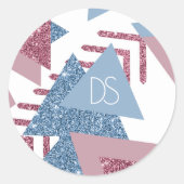 80s Maans Abstract | Stofachtig Roze en Blauwe Cus Ronde Sticker (Voorkant)