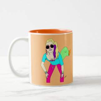 80s-meisje tweekleurige koffiemok