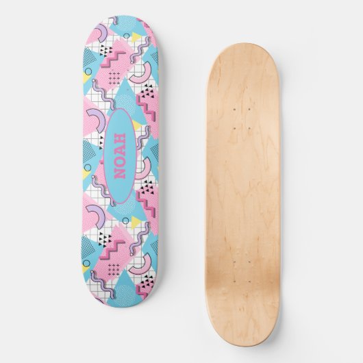 80's Memphis Active Pink Light Blue Skateboard (Voorkant)
