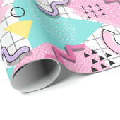 80's Memphis Active Pink Light Turquoise Cadeaupapier (Rol Hoek)