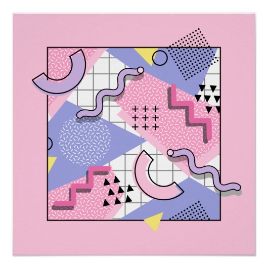 80's Memphis Active Pink Lila Perfect Poster (Voorkant)