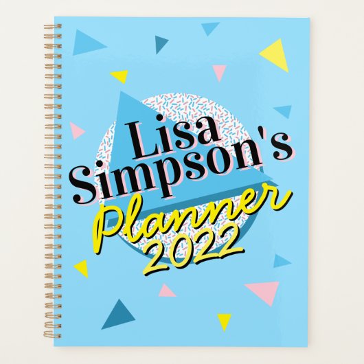 80s Memphis Style bleu jaune imprimé géométrique (Devant)