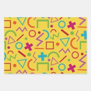 80s Memphis Style Geometrische vormen Geel Inpakpapier Vel