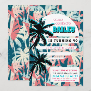 80s Miami Birthday Party Invitation Kaart