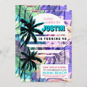 80s Miami Birthday Party Invitation Kaart