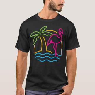 80S  Miami Retro Neon Roze Flamingo T-shirt