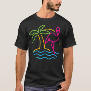 80S  Miami Retro Neon Roze Flamingo T-shirt