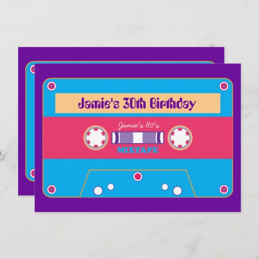 80's Mixtape New Wave Party Kaart (Voorkant / Achterkant)