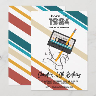 80s Music Retro Cassettebandje 40th Forty Birthday Kaart