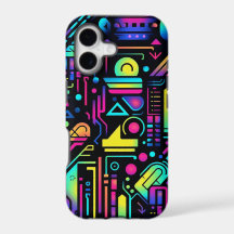 80s Neon Geometrisch Patroon iPhone Hoesje | Retro