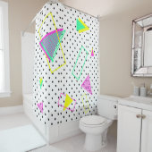 80s Neon Graphic Geometric Retro Polka Pattern Douchegordijn (In situ)