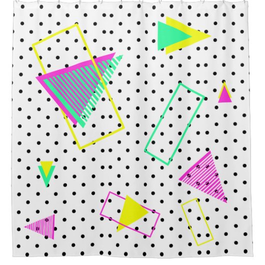 80s Neon Graphic Geometric Retro Polka Pattern Douchegordijn (Voorkant)